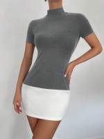 Vestido Ultra-corto De Estilo Elite Para Mujer En Primavera Y Verano Con Contraste De Colores Simple Para El Trabajo Y El Transporte Al Trabajo Con Cuello En Pie Y Estilo Lady Office - details 12