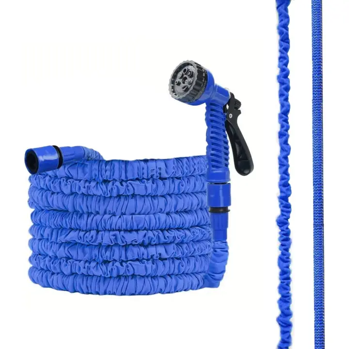 Manguera de Jardín Flexible 16M,Manguera Extensible con la Presión del Agua,Manguera de Agua con Pistola de Riego 7 Modos para Jardin con Conector de 1/2”y 3/4” para Jardineria,Limpieza de Coches,Azul - 1
