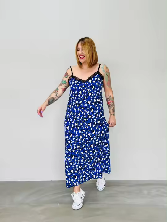 Keep&Trendy Marcas Mujer Ropa Vestidos y monos REBAJAS Y OUTLET REBAJAS Y OUTLET MUJER OUTLET Vestidos y monos  Vestido lencero -Keep and Trendy- Animal print azul - 1