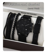 Reloj De Lujo Para Hombre Conjunto De Pulsera Multpieza Moda Negocios Cuero Negro Reloj De Cuarzo Regalo Reno Masculino - details 0