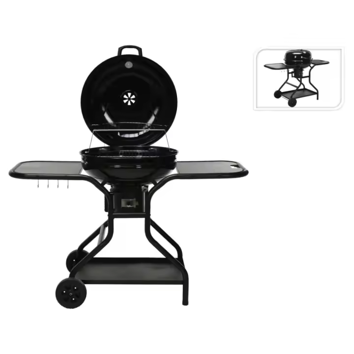 ProGarden Barbacoa sobre ruedas con mesita auxiliar negro - 1