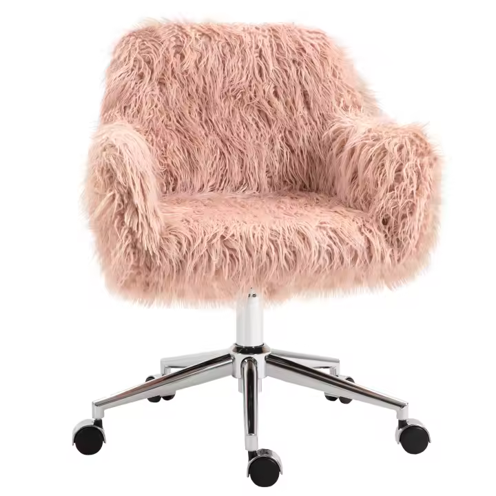 Vinsetto Silla ejecutiva Silla giratoria Silla para computadora Silla de Maquillaje con Asiento de Piel sintética Regulable en Altura para niñas Espuma de Piel sintética Rosa + Plata 57 x 60 x 75-85 cm - 1