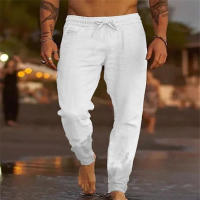 Pantalones De Lino Para Hombre 2024 Alta Gama Pantalones De Verano Algodón Lino Color Ligero Estilo Americano Antiguo Wash Suelto - details 4