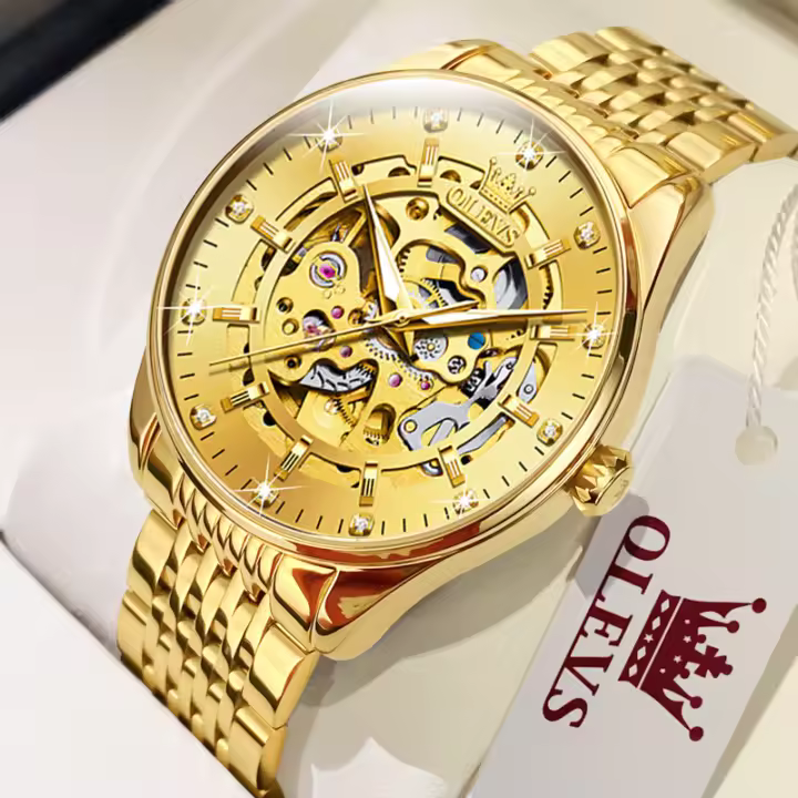 Reloj De Pulsera Mecánico Para Hombre OLEVS Lujo Oro Esqueleto Automático Resistente Al Agua Acero Inoxidable Luminoso Negocios - 1