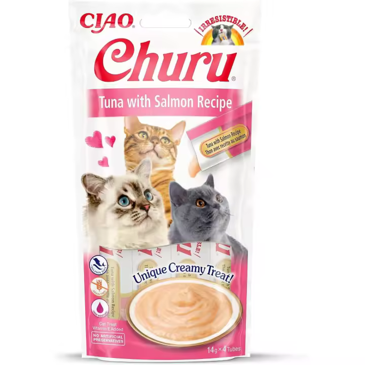 Pack de 3  Churu Snack Puré Receta De Atún Con Salmón Para Gatos 4X14gr - 1