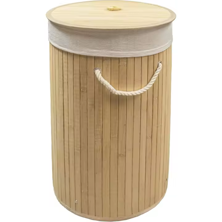 NQT Cesto Ropa Sucia Bambú con Tapa Plegable - Cesta Cubo para Colada con Asa Rectangular Redondo - 1
