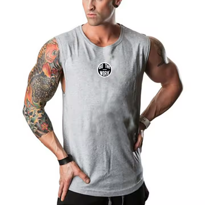 Mens Gym Clothing Bodybuilding Tank Tops Fitness Training Sleeveless 0-neck Shirts Cotton Breathable Vest Casual Sports Singlets - 1