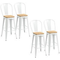 HOMCOM Juego de 4 Taburetes Altos de Cocina Apilables con Respaldo Alto Taburetes de Bar con Reposapiés Asiento de Madera y Marco de Acero Carga 120 kg 44x48x117 cm Blanco - details 0