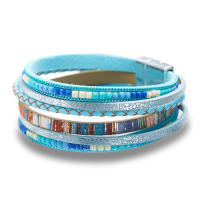 Pulsera De Cuero Genuino De Moda Con Hebillas Tejidas Y Cuentas Bohemias Para Mujer Y Adolescentes Cierre Magnético Hecho a Mano - details 13