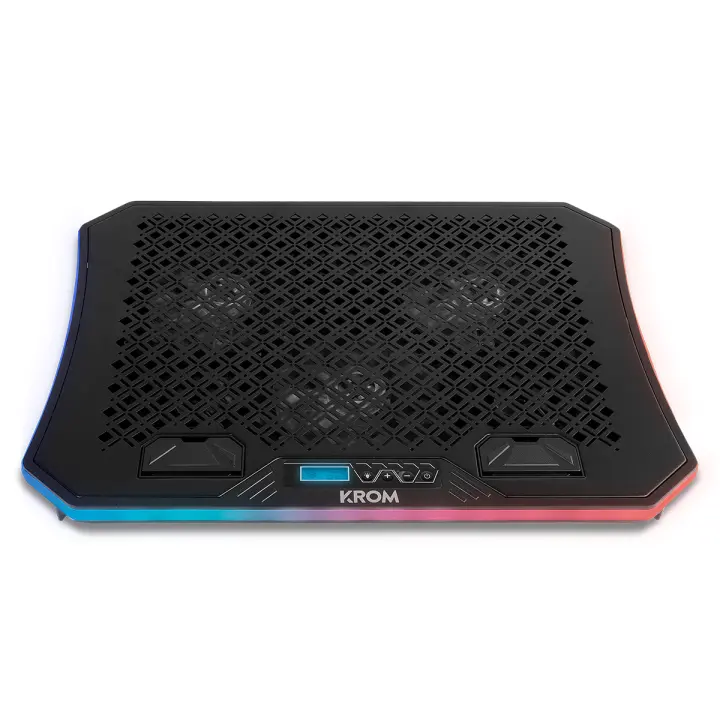 KROM KOOLER -Base Refrigeradora para portátiles hasta 19", 6 Ventiladores, RGB, Soporte para Smartphones, Display LCD y HUB USB, Negro - 1