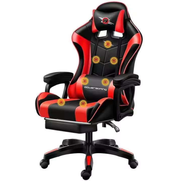 Silla Gaming PowerGaming Masaje 7 puntos Rojo/Negro Reposapiés - 1