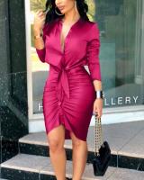 Vestido Midi Para Mujer Con Botones Manga Larga Pleated Bodycon Ruched Vestido De Camiseta Wrap Vestido De Fiesta Trabajo Oficina Lady - details 2