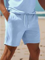 Men's summer casual set with a lightweight short-sleeved golf polo shirt and solid drawstring shorts with pockets - details 2