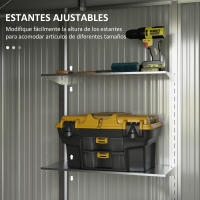 Outsunny Cobertizo de Jardín Exterior 2,7 m² 238x132x198,5 cm Caseta de Exterior Metálica con Base Estantes Ajustables 2 Puertas Corredizas y 2 Ventanas Gris Oscuro - details 2