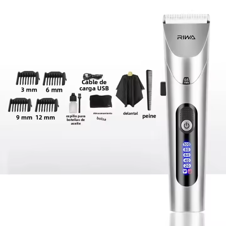 Cortadora De Pelo Profesional RIWA Para Hombres Con Pantalla LED Recargable Y Cabeza De Acero Inoxidable Para Corte Seco Y Humedo - 1