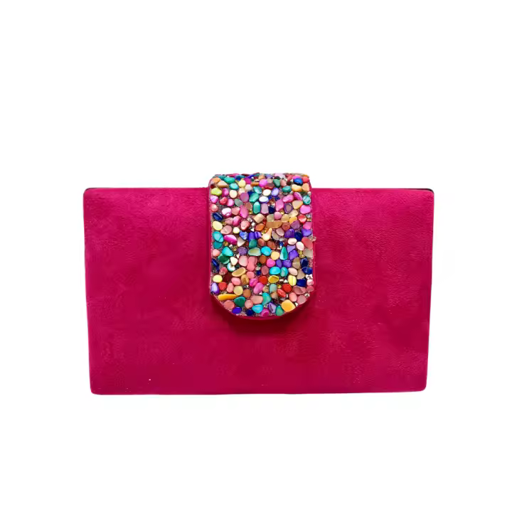 Bolso de Fiesta Bolso de mano Antelina con cierre de piedras multicolores medidas 19.5 x 10.5 cm - 1