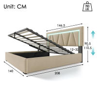 Cama tapizada Cama Doble LED con función de carga USB Type-C e iluminación LED, Cama con Almacén Somier de Lino Cama Juvenil 140x200 con somier (sin colchón). - details 6