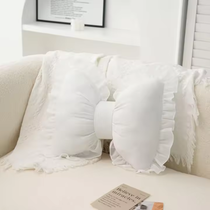Almohada de lazo con forma de lazo, bonita almohada lumbar, cojín decorativo con lazo para sofá, cama, sala de estar, dormitorio, cojín para respaldo de coche (blanco) - 1