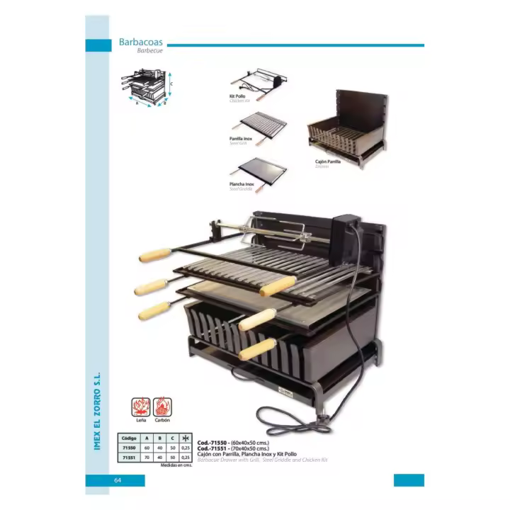 Cajón Parrilla con Parrilla, Plancha y Kit Pollo 60x40x50 - 1