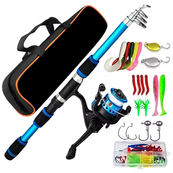 BIT Juego de equipo de caña de Pescar para niños, caña de Pescar telescópica portátil de 5,9 pies y Carrete Combinado y Cuerda con Sedal, juego completo de accesorios de Pesca con Bolsa de Transporte para niños - 1