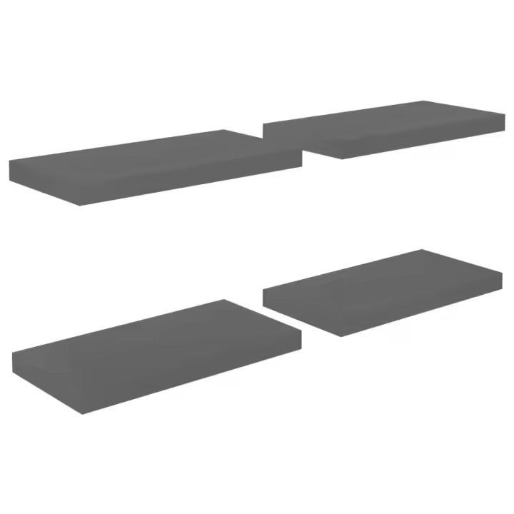 vidaXL Estantes flotantes de pared 4 uds MDF 50x23x3,8 cm Blanco brillante, negro brillante, gris brillante Mueble Almacenaje Estantería para Oficina, Estudio, Dormitorio Estantería/Librería/ mueble de Almacenamiento - 1
