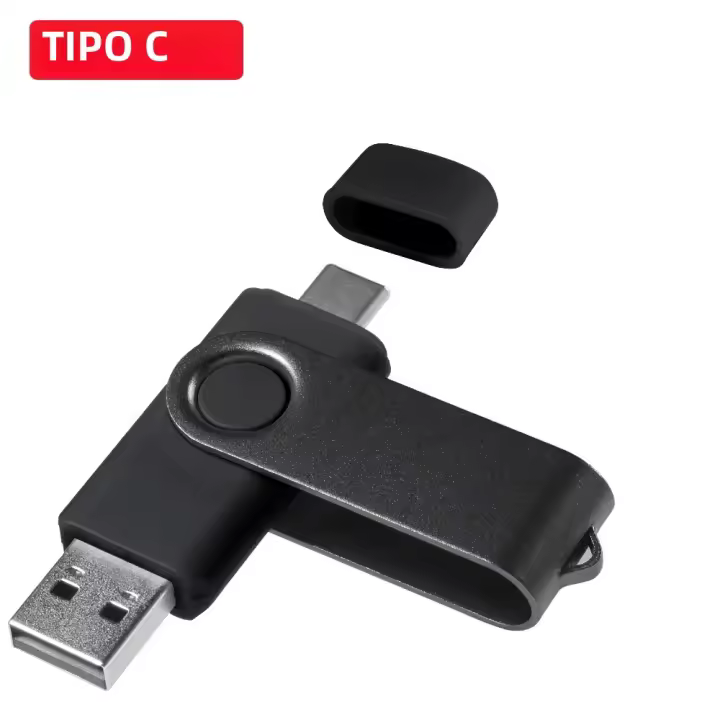 Memoria Stick USB Tipo-C 2 En 1 Para Móvil 8GB 16GB 32GB 64GB Rotable Negro Pendrive Flash Drive U Disquete Compatible Con Type-C - 1