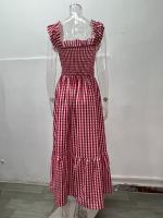 Vestido Elegante De Verano Para Mujer Con Patrón De Cuadros Y Suspensión Elástica Ajuste Suave Sin Mangas Cuello Abierto Longitud Hombro a Tobillo - details 7