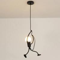 Lámpara Colgante De Hierro Vintage Con Diseño De Hombre Pequeño Arte Moderno LED Para Decoración De Sala De Estar Y Dormitorio Infantil E27 Pendente Negro - details 0
