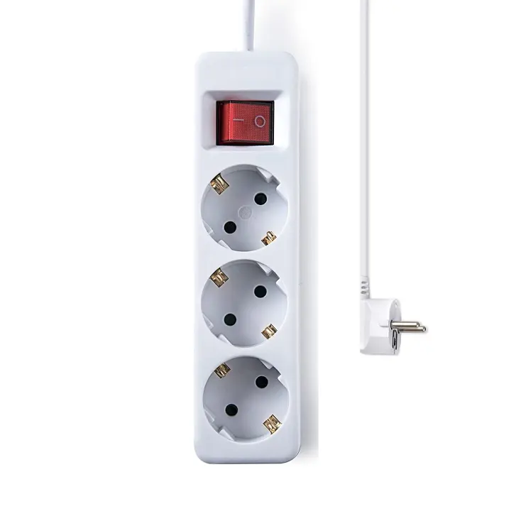 CABLEPELADO Base de Enchufe 3 Tomas, Regleta alargador de 3 enchufes, Enchufes con Interruptor de Encendido, Soporta hasta 3680W, Protección Infantil, Cable de 1.50 Metros, 3 Tomas de Enchufe - 1