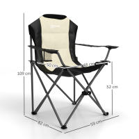 Outsunny Conjunto de 2 Sillas Plegables Camping con Respaldo Alto Sillas de Camping Portátil Acolchado con Reposabrazos Portavasos y Bolsas de Transporte para Acampada Jardín Terraza Crema y Negro - details 2