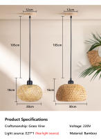 Lámpara Colgante De Bambú Hecha a Mano LED E27 Para Decoración De Sala De Estar Y Dormitorio Fuente De Luz Tradicional Con Telar De Hierro - details 2