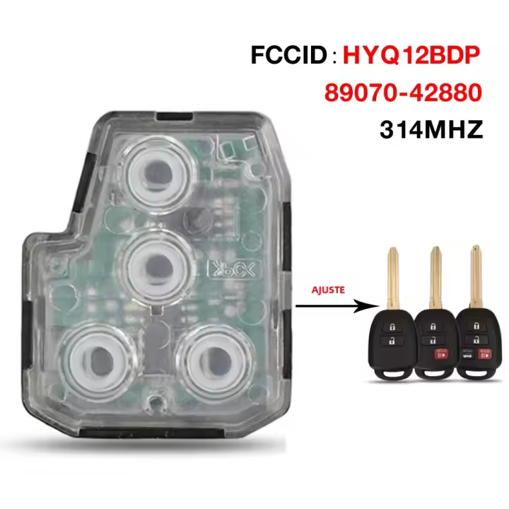  Jingyuqin Botón De Goma Para Llave Remota De Coche HYQ12BDP 314MHZ 89070-42880 Compatible Con Toyota Tacoma TACOMA RAV4 KLUGER 2/3/4 Botones - 1