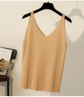 Top De Mujer Nuevo Verano V-Neck Tank Blanco Negro Tejido Suave Estilo Casual Ropa De Mujer Camiseta Q3441 - details 2