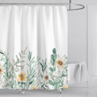 Hojas de acuarela en la planta superior con decoración Floral para baño, cortina de ducha de 180x180CM con ganchos - details 3