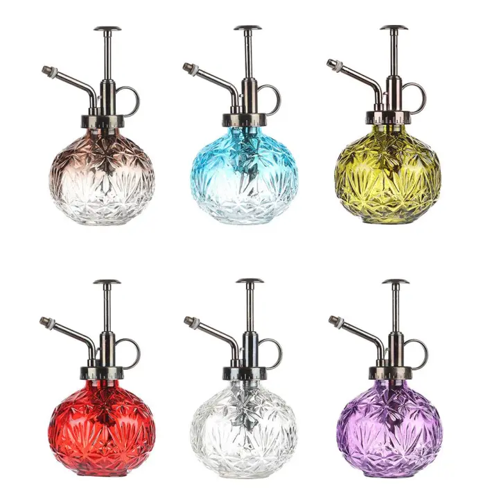 Botella De Rociador De Vidrio Y Metal Para Jardín Retro Con Tapa De Presión Y Rostrón De Alta Atomización Herramienta De Riego Para Plantas Capacidad 240ML Tamaño 9*16cm - 1