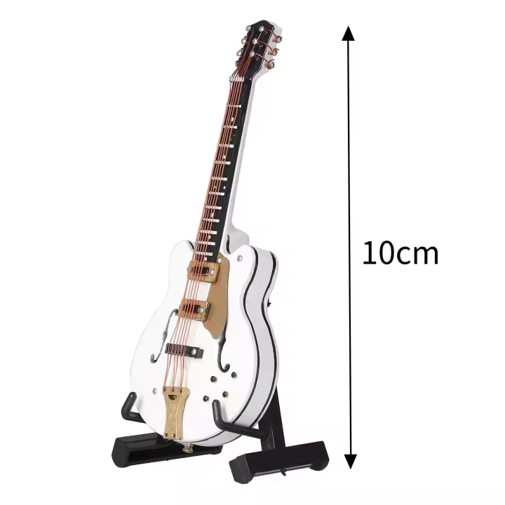 Mini Guitarra Blanca De Madera Con Soporte Modelo Exquisito Instrumento Musical Para Decoración De Hogar Y Oficina Adornos Artesanales - 1