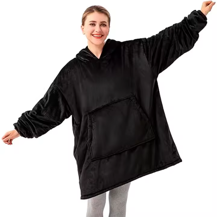 Sudadera manta talla única para hombre y mujer de felpa - Negra - 1