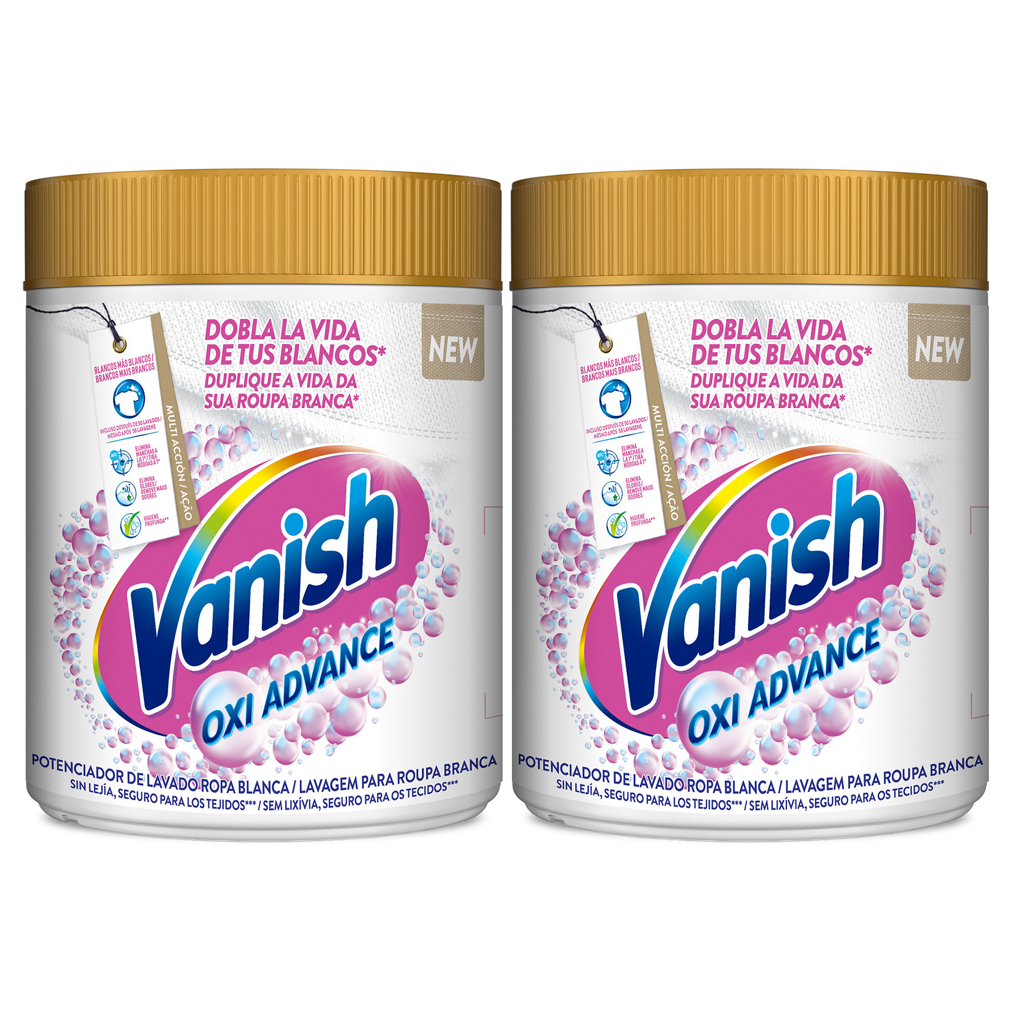 Vanish Oxi Advance Quitamanchas para la Ropa Blanca, elimina olores, potenciador de Lavado en polvo - 2x400 gr