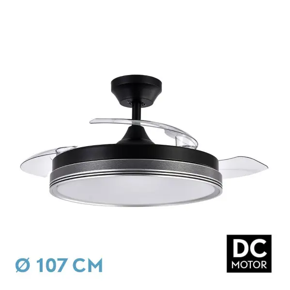 Ventilador Dc Escarcha Negro/gris 72w 3aspas Desplegables 107d 7200lm 6vel 3000k,4500k,6000k, Remoto+temporizador+memoria - 1
