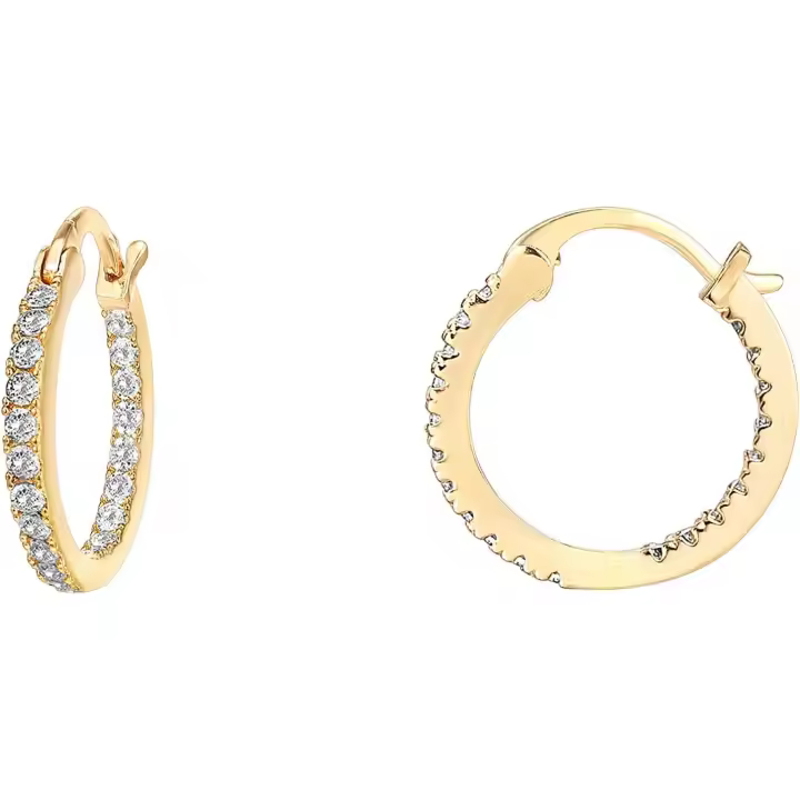 14K Chapado en oro Plata esterlina 925 Post cubic zirconia Pendientes de Aros 30/15mm oro Amarillo 15 milímetros - 1