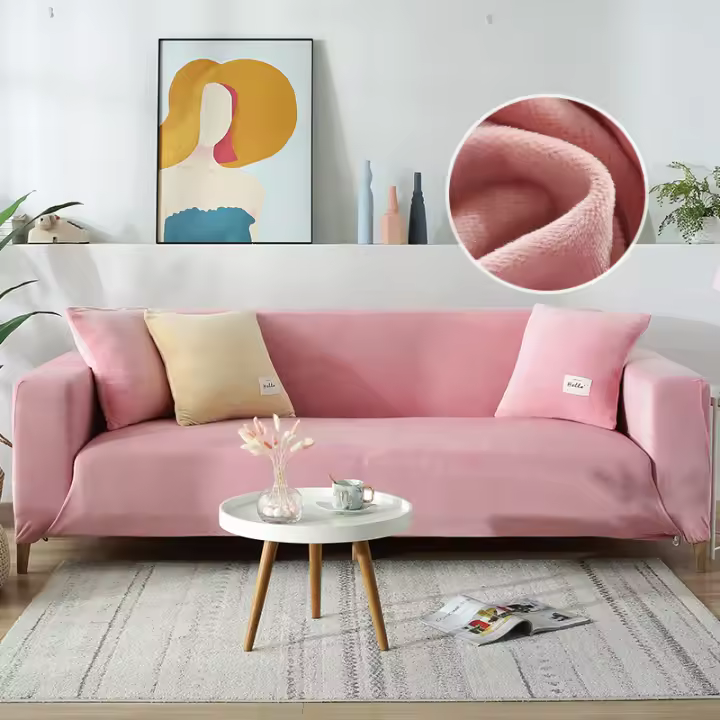 Cubierta De Sofá De Terciopelo Para Sala De Estar Color Gris Estirable Sólido Cubierta De Sofá Conjunto Funda Para Asiento Y Cojín 1PC - 1