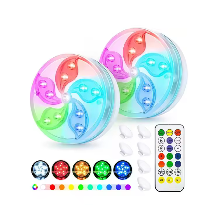Luces LED sumergibles waterproof, Luces LED with Iman de Sucker y Control Remote RF, Luces LED Subacuaticas para florero, swimming pool, Acuario, decoración de Jardín (2 Unidades) - 1