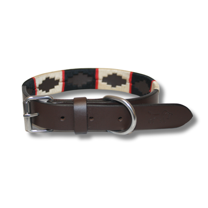 Collar de cuero bordado a mano para perros - Modelo Bariloche de La Casa de Turrón