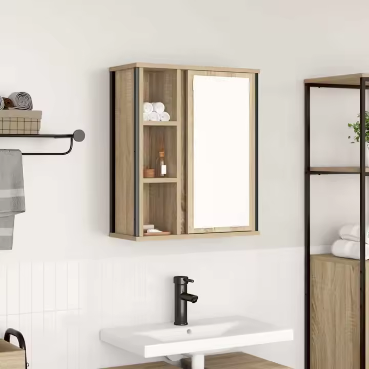 vidaXL Mueble de baño de pared con espejo roble Sonoma 50x21x60 cm - 1