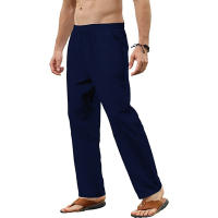Men's Cotton Linen Pants Casual Loose Pants Male Breathable Solid Color Drawstring Jogger Yoga Baggy Trousers - details 3
