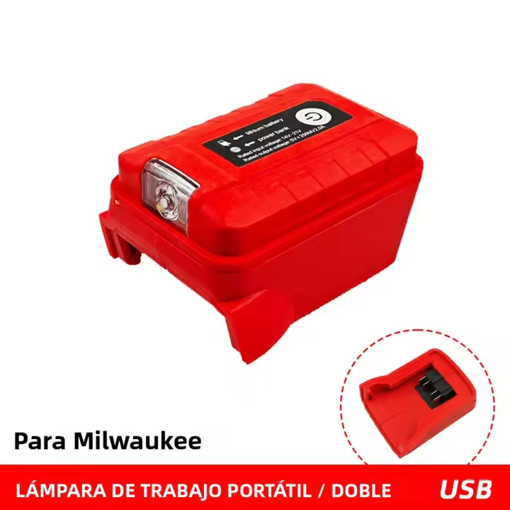 Lámpara Portátil De Trabajo Torcha Con Luz LED Y Puerto USB Doble Para Batería Milwaukee 18V También Funciona Como Power Bank Adaptador Convertidor - 1