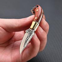 Cuchillo Pequeño De Acero Inoxidable Con Mango De Madera Y Estuche De Cuero Mini Portátil Para Camping Y Uso Diario Color Bronce - details 5