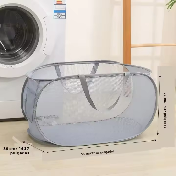 Cesta De Ropa Plegable De Malla Transpirable Organizador De Almacenamiento Para Ropa Sucia Portátil Con Manija Y Estilo Moderno - 1