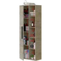 Meimon Columna para colgar con 1 puerta, 3 estantes interiores regulables y 4 estantes exteriores fijos, tablero melaminizado E1 (15 mm), cantos PVC (0,6/1,2 mm), tirador aluminio negro mate, 135x51x25 cm, carga máx. 15 kg - details 1