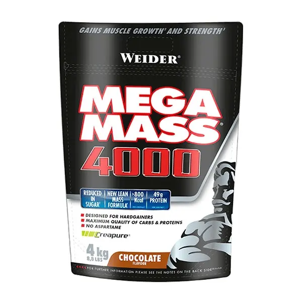 Weider - Weider Mega Mass 4000 4 Kg - Batido de hidratos de carbono - Con proteína y creatina -  Sabor: Chocolate - 1